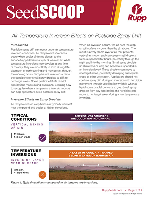 Screen shot image of SeedSCOOP publication discussing air temperature inversion effects on pesticide spray drift.