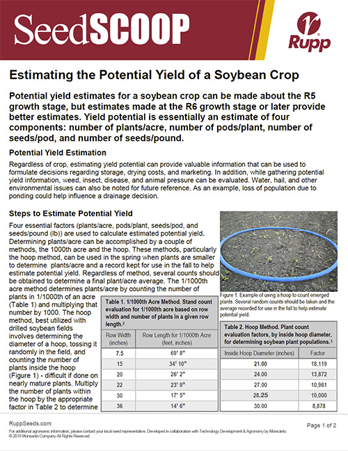 Screen shot image of SeedSCOOP publication discussing how to estimate the potential yield of a soybean crop.