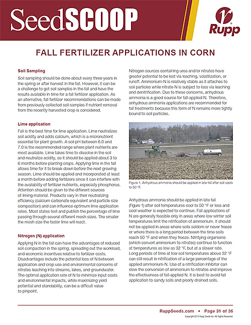 Screen shot image of SeedSCOOP publication discussing fall fertilizer applications in corn.