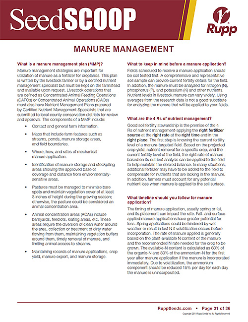Screen shot image of SeedSCOOP publication discussing manure management.