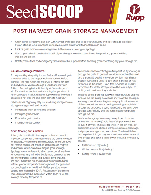Screen shot image of SeedSCOOP publication discussing post harvest grain storage management