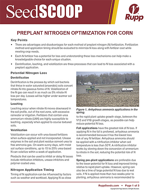 Screen shot image of SeedSCOOP publication discussing preplant nitrogen optimization for corn.