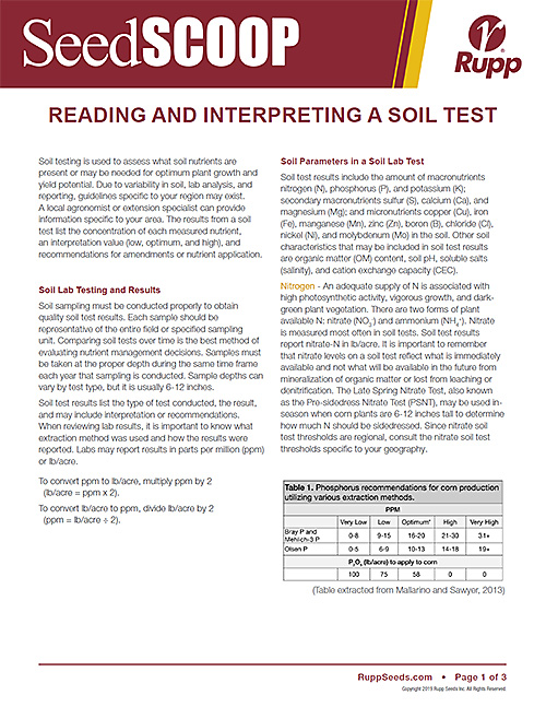 Screen shot image of SeedSCOOP publication discussing how to read and interpret a soil test.