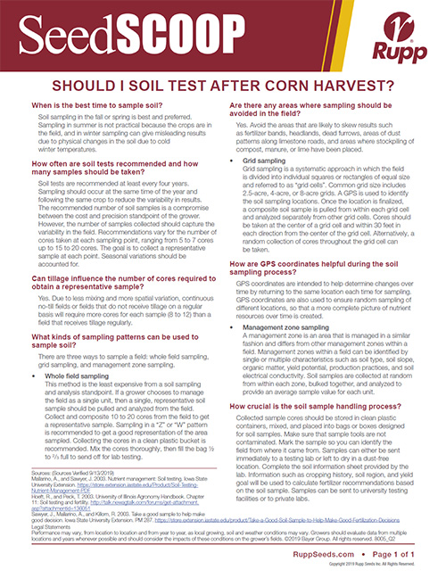 Screen shot image of SeedSCOOP publication discussing soil testing after corn harvest.