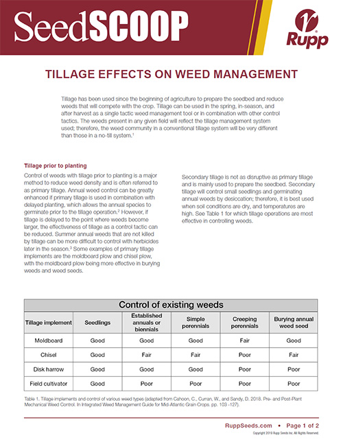 Screen shot image of SeedSCOOP publication discussing tillage effects on weed management.