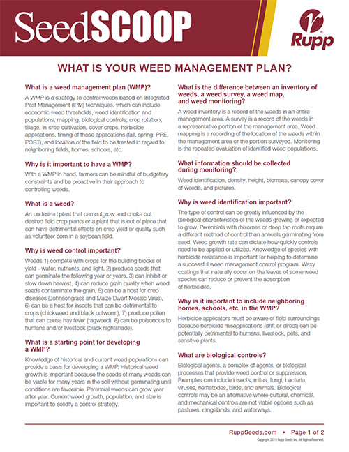 Screen shot image of SeedSCOOP publication discussing weed management plans.